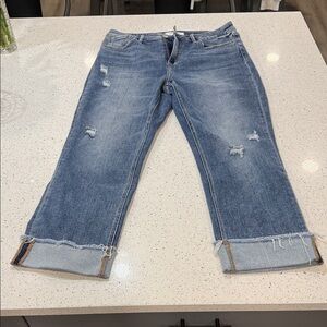 Classic Blue Distressed Cropped Jeans